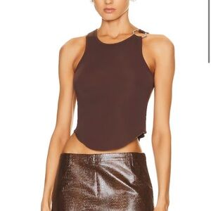 Miaou Bobbi Tank Top Chocolate Brown Silver Detailing Size Large $195